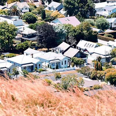 Suburban houses in a peaceful neighborhood.